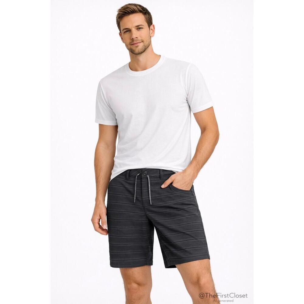 Hang Ten Men's Charcoal Stripe Golf Shorts Size 34 Polyester Blend